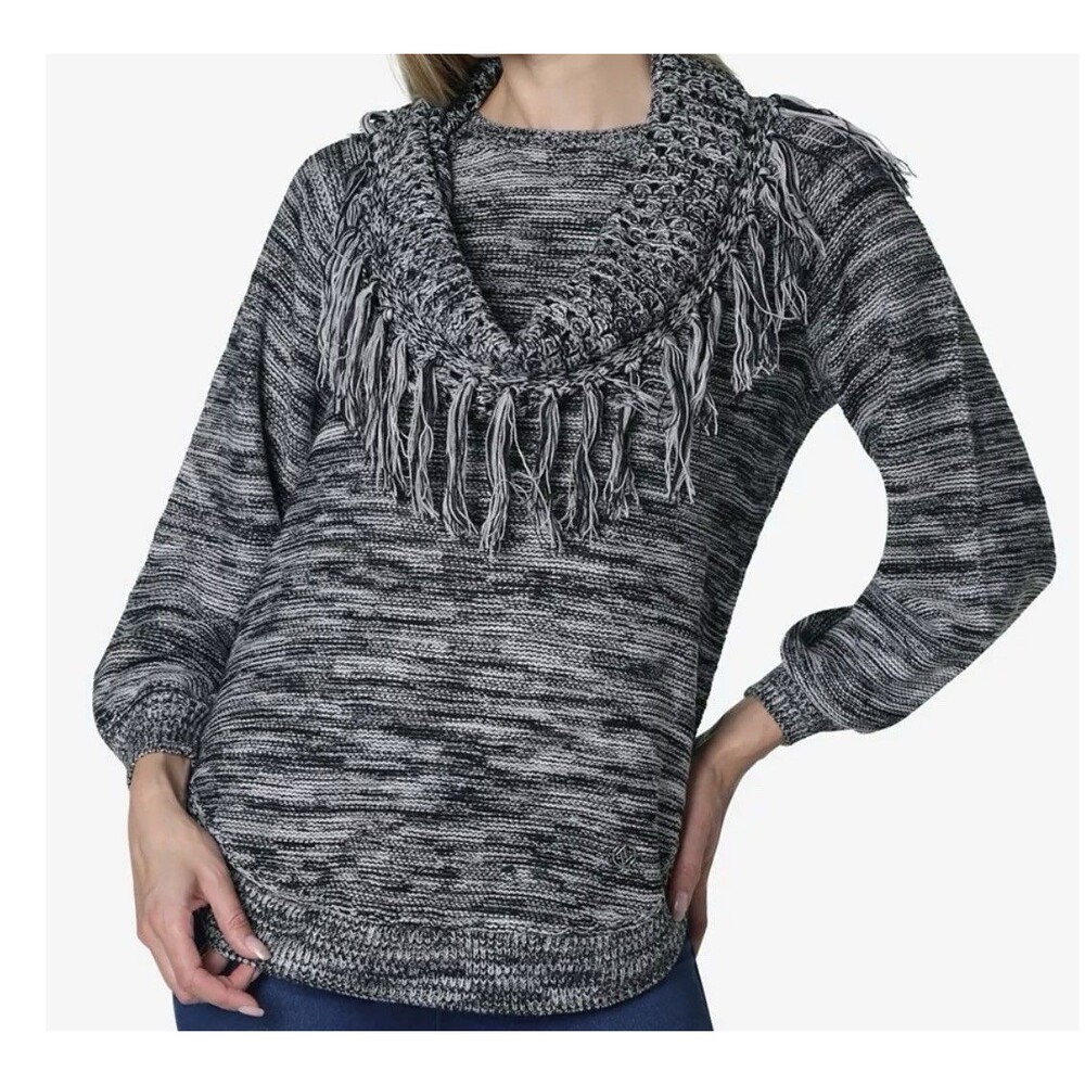 Adrienne Vittadini Space Dye Rounded Bottom Sweater with Attached Scarf Size 2xl